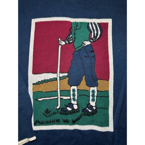 VTG 1990s Grandpacore Golf Sweater All Over Print  XL Ugly Sweater Elbow Patches - Picture 10 of 10